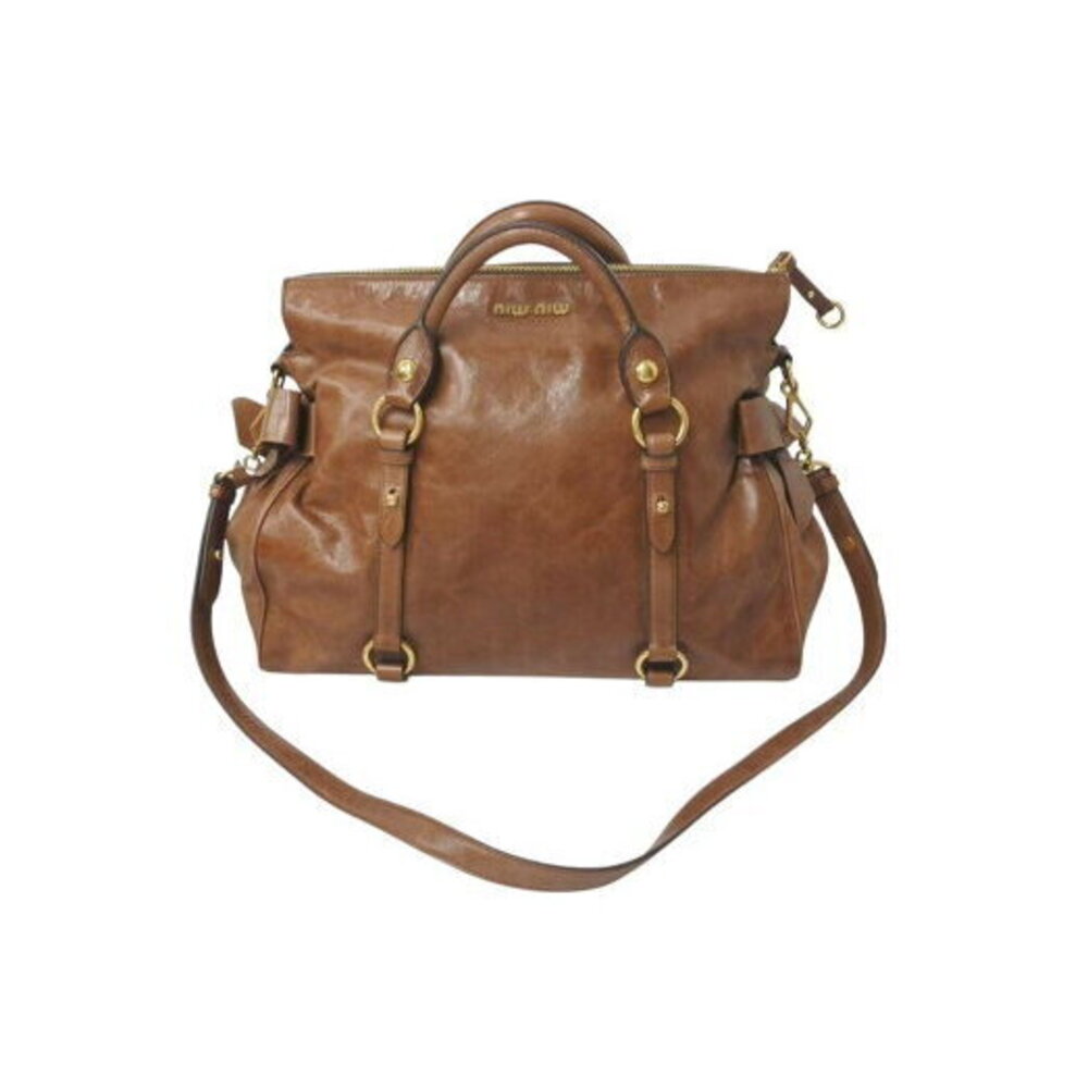 Miu Miu Side Rion Handbag Brown Leather - Picture 1 of 8